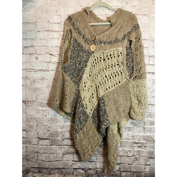 Artsy Sweater Cape Womens Beige Asymmetric Hem Pullover Boho Long Line Lagom - Picture 1 of 11
